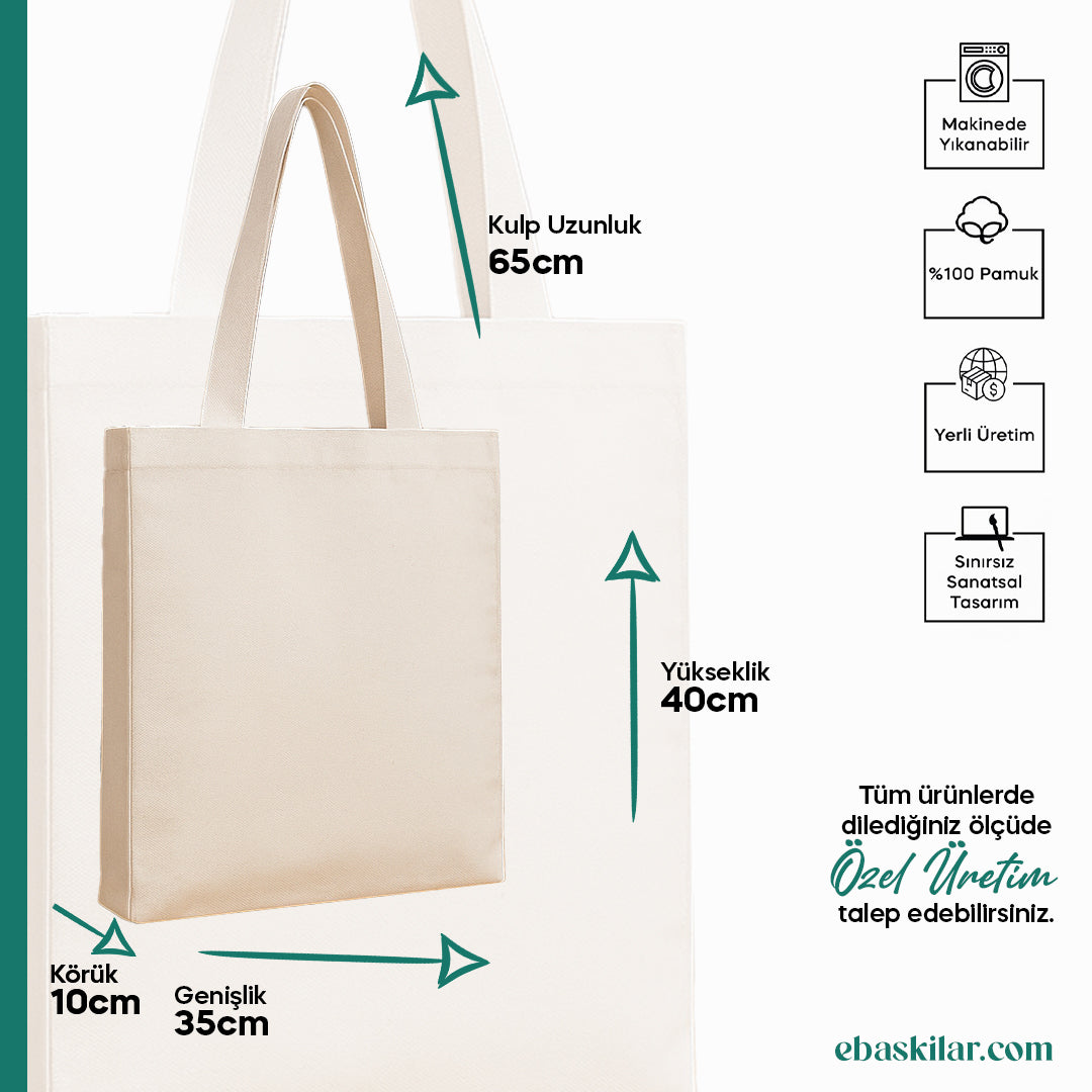 Baskılı Tam Körüklü Kanvas Çanta | 35x40x10 cm